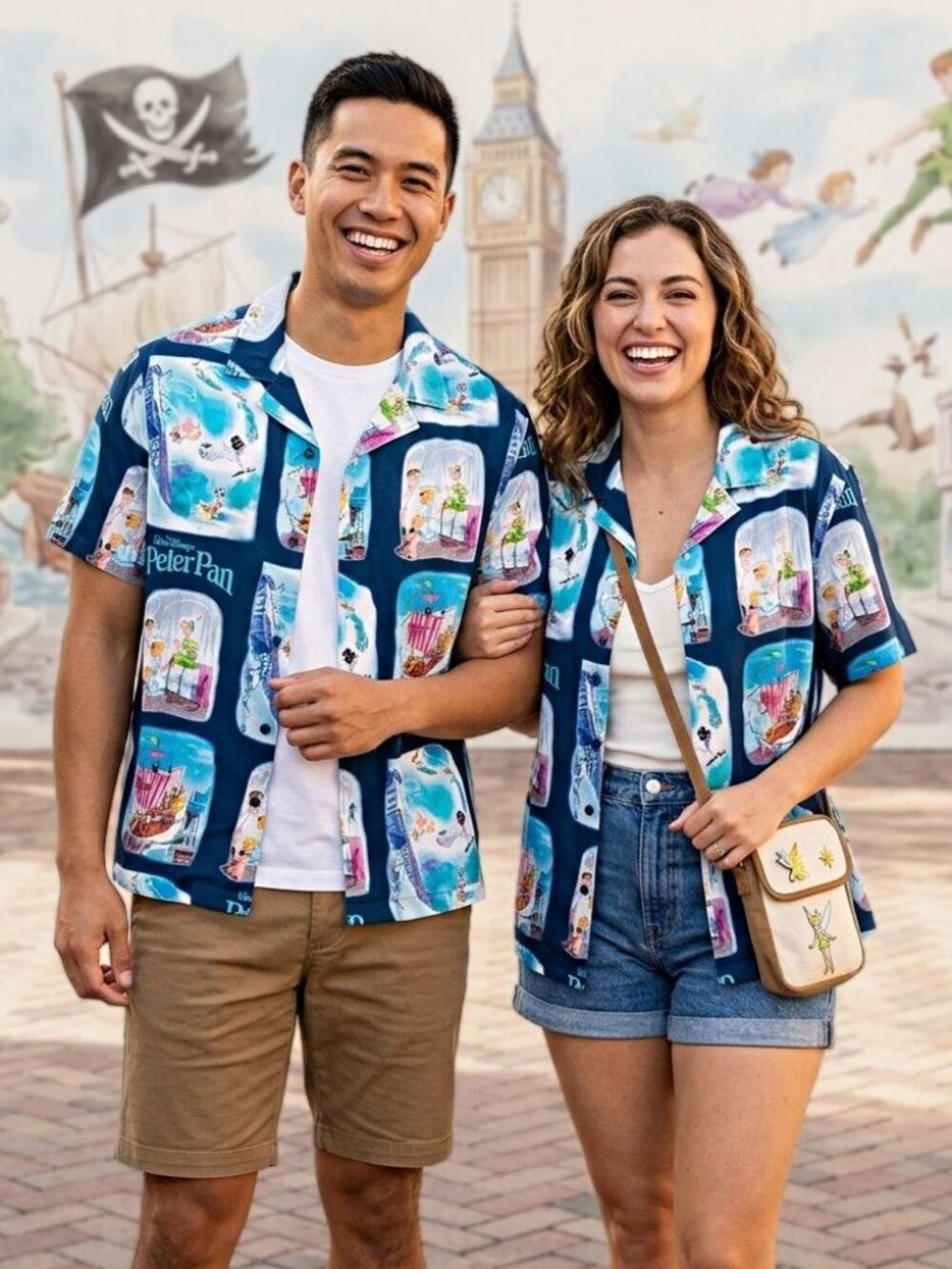 Disney Peter Pan Colorful Graphic Shirt Button-Up Woven Collar Neverland Unisex
